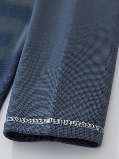 SMILEY WAFFLE LONG SLEEVE TEE - NAVY BLUE