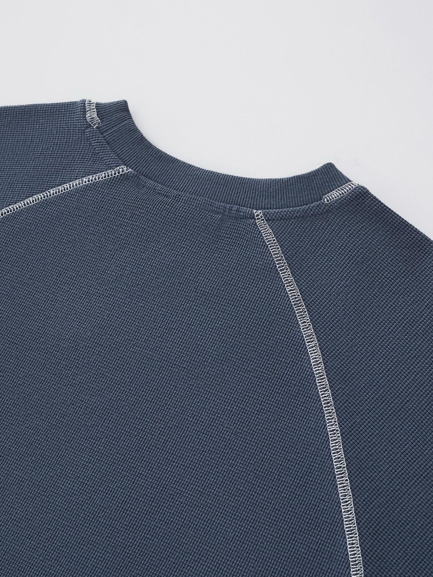 SMILEY WAFFLE LONG SLEEVE TEE - NAVY BLUE