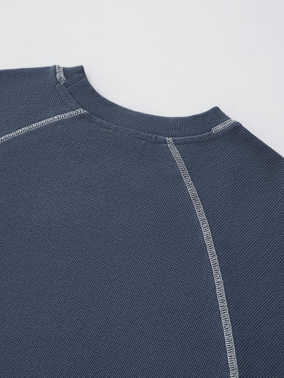 SMILEY WAFFLE LONG SLEEVE TEE - NAVY BLUE