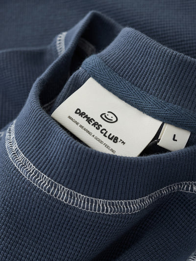 SMILEY WAFFLE LONG SLEEVE TEE - NAVY BLUE