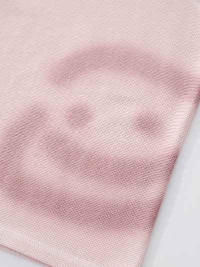 SMILEY WAFFLE LONG SLEEVE TEE - COTTON CANDY PINK