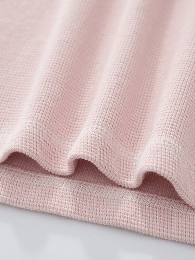 SMILEY WAFFLE LONG SLEEVE TEE - COTTON CANDY PINK