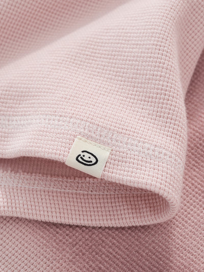 SMILEY WAFFLE LONG SLEEVE TEE - COTTON CANDY PINK