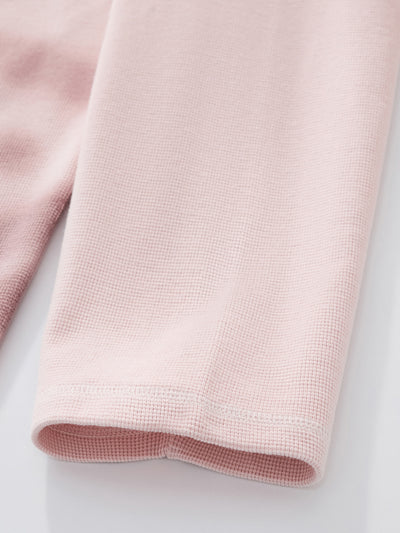 SMILEY WAFFLE LONG SLEEVE TEE - COTTON CANDY PINK