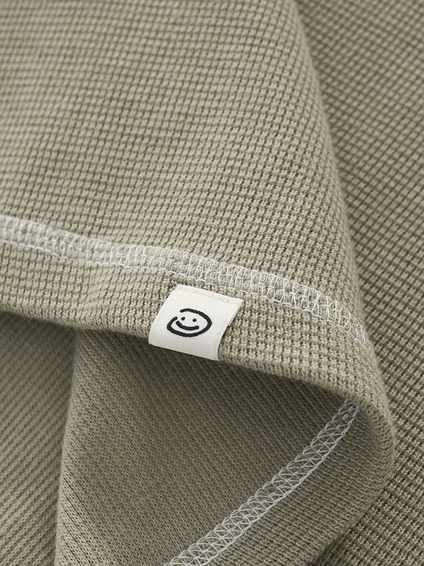 SMILEY WAFFLE LONG SLEEVE TEE - SAGE SMOKE