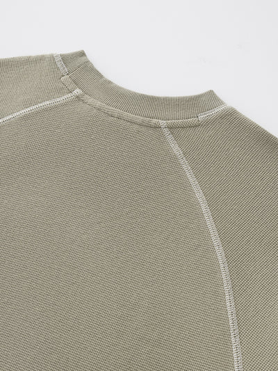SMILEY WAFFLE LONG SLEEVE TEE - SAGE SMOKE