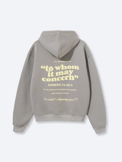 "TO WHOM IT MAY CONCERN" 2.0 zip-up hoodie - stone grey