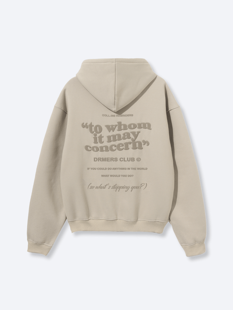 "TO WHOM IT MAY CONCERN" 2.0 zip-up hoodie - light oat
