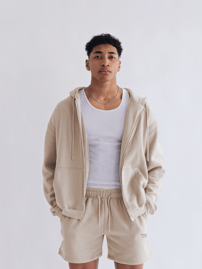 "TO WHOM IT MAY CONCERN" 2.0 zip-up hoodie - light oat