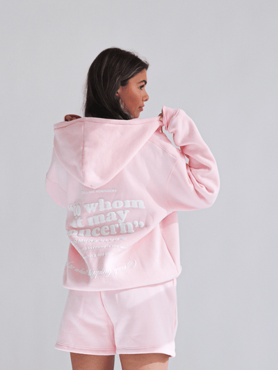 "TO WHOM IT MAY CONCERN" 2.0 zip-up hoodie - baby pink